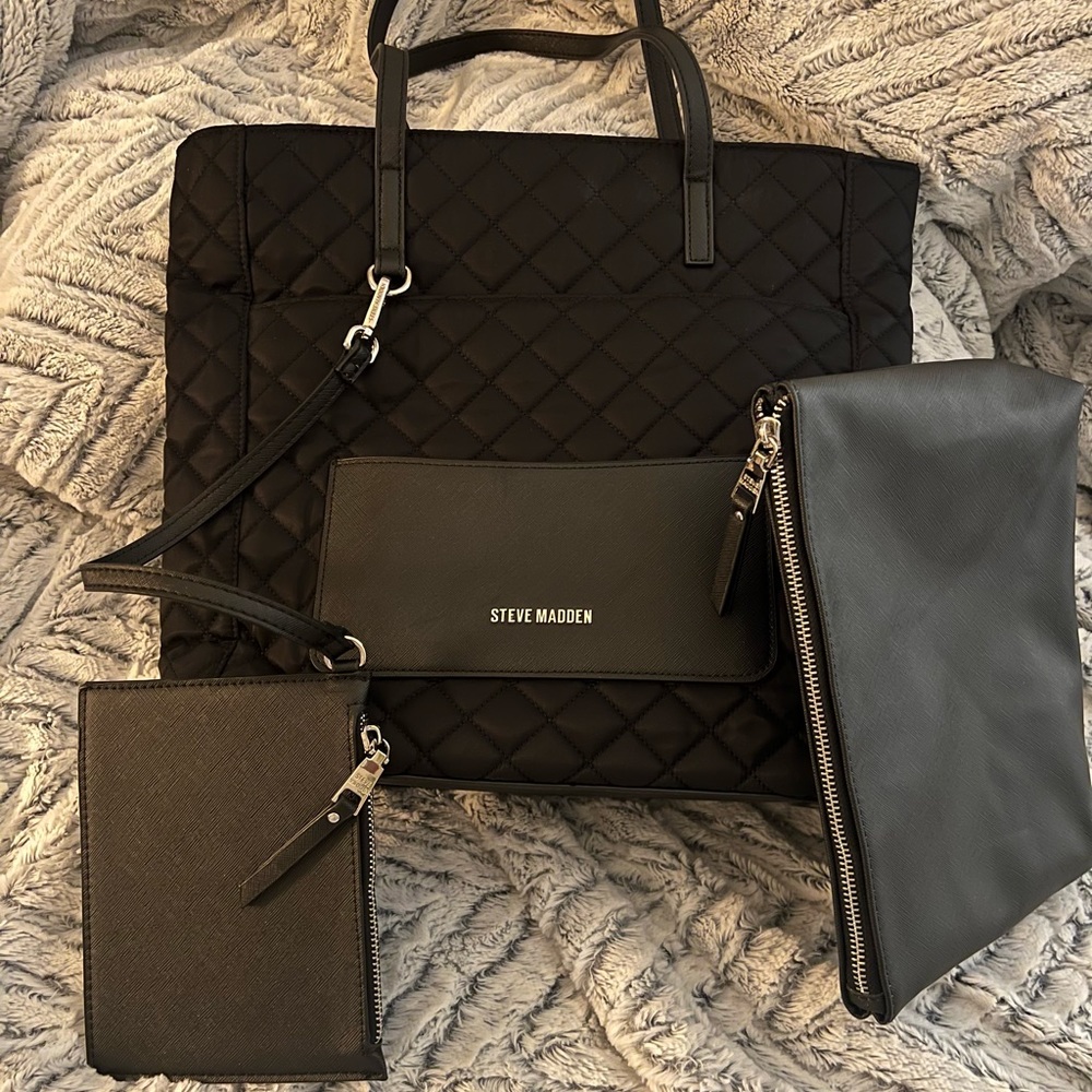 Steve Madden Tote, Wristlet & Cosmetic Bag Set